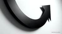 Black curved arrow pointing right on white background, modern minimalist design element for business presentations and infographics.