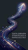 Glowing digital arrow with flowing data streams and light trails representing business growth, analytics and strategic success on dark background.