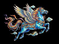 Colorful winged horse flying with ornate armor, isolated on transparent background. Great for t-shirt design, stickers, clipart, sublimation, and print on demand.