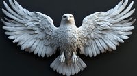 Majestic white eagle with spread wings in detailed relief sculpture style against dark background. Isolated decorative wall art element.