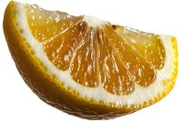 Fresh juicy orange slice with visible pulp segments and white pith isolated on white background, ready for design use in food and beverage projects.