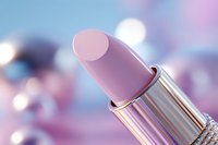 Luxury pink lipstick with golden tube on soft pastel background for cosmetics and beauty industry marketing materials.