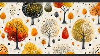 Seamless autumn forest pattern with golden trees, orange and red leaves scattered on cream background. Repeating nature design for fabric and wallpaper.
