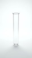 Empty clear glass test tube with rounded bottom isolated on white background, suitable for laboratory, scientific research, and medical applications.