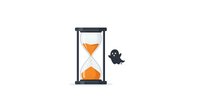 Hourglass with falling sand and ghost icon on white background, isolated design element suitable for Halloween graphics, web design, and digital projects.