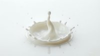 Milk splash with crown formation and droplets on white background, dairy product photography for food and beverage advertising campaigns.