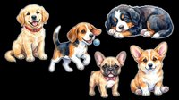Cute dogs collection featuring five different breeds isolated on transparent background, ready for t-shirt design, clipart, stickers, print-on-demand products and sublimation projects.