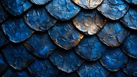 Metallic blue and copper dragon scales pattern with textured surface and cracked effect creates mystical fantasy background for creative design projects.