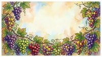 Watercolor grape vine border with purple, red, and green grapes on cream background, ideal for wine labels, invitations, and culinary designs.
