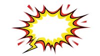 Comic book explosion burst with yellow center and red spikes isolated on white background for graphic design projects and promotional materials.