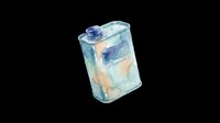 Watercolor illustration of a translucent blue and peach beverage carton with cap, isolated on transparent background. Ready for clipart, t-shirt design, stickers, and print-on-demand projects.