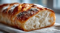 Freshly baked artisan bread with golden crust and airy crumb texture on linen cloth, showcasing rustic baking techniques for food photography.