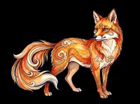Stylized fox with ornate swirling patterns in warm orange and gold tones, isolated on transparent background. Ready for t-shirts, stickers, clipart, sublimation, and print-on-demand designs.
