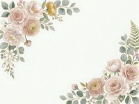 Watercolor floral corner arrangement with roses, peonies, and greenery on cream background. Isolated design element for wedding invitations, greeting cards, and stationery projects.