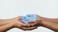 Hands holding holographic brain model representing mental health awareness, neuroscience research, and cognitive wellness concepts for medical education.