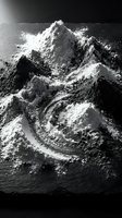 White flour pile forming mountain landscape with dramatic shadows and texture for baking cooking culinary food ingredient photography concept.