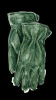 Pair of green watercolor work gloves isolated on transparent background, ready for t-shirt design, clipart, stickers, print-on-demand products and sublimation projects.
