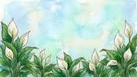 Watercolor botanical frame with green leaves and white buds on soft blue sky background for spring design projects and natural themed decorations.
