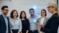 Professional blonde businesswoman presenting legal technology concepts to diverse corporate team in modern office meeting room.