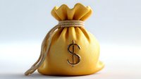 Golden money bag with dollar symbol tied with rope on white background, isolated financial wealth concept for banking and investment designs.