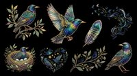 Hummingbird and bird illustrations with foliage, isolated on transparent background. Ready for t-shirt design, clipart, stickers, sublimation, print-on-demand products, and digital crafts.