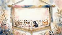 Watercolor banner with cute cats and floral elements on transparent background, ready for design projects and crafting applications.