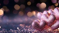Pink glittery hearts with romantic bokeh lights on dark background, soft focus sparkles and magical glow create dreamy Valentine's Day atmosphere.