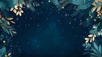 Magical starry night sky framed by luxurious gold and teal foliage border with glowing particles and stars, creating an enchanting celestial background for festive designs.