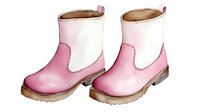 Pink and white leather ankle boots for children isolated on transparent background ready for design and clipart use in fashion projects.