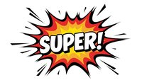 Comic book explosion burst with SUPER text in bold white letters on red and yellow starburst background with black radiating lines for pop art designs.