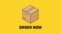 Cardboard box with order now text on bright yellow background, e-commerce delivery concept for online shopping promotion.