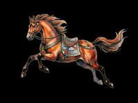 Brown horse with ornate saddle and bridle, isolated on transparent background, ready for t-shirt design, clipart, stickers, and print-on-demand products.