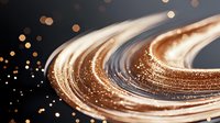 Luxurious swirling waves of gold and silver with glowing sparkles on dark background create elegant abstract design for luxury branding and festive decorations.