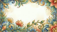 Ornate floral frame with golden swirls, lotus flowers, and colorful leaves on a vintage beige background, perfect for greeting cards and invitations.