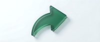 Green curved arrow pointing right on white background isolated for graphic design and presentation use.