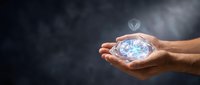 Hands holding glowing planet Earth against dark background, symbolizing environmental protection, sustainability, and global responsibility for business and ecology concepts.