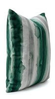 Decorative throw pillow with watercolor striped pattern in shades of green and cream, featuring artistic brushstroke details for modern home decor and interior design projects.