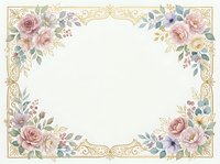 Vintage floral frame with pink roses, lavender flowers, and ornate gold borders on cream background. Suitable for invitations, certificates, and decorative designs.