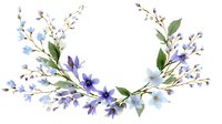 Delicate watercolor floral wreath with purple and white wildflowers, green leaves, and botanical elements for wedding invitations or greeting cards.