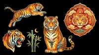 Isolated tiger illustrations on transparent background, ready for t-shirt design, clipart, stickers, sublimation and print-on-demand products.