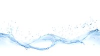 Clear blue water splash with dynamic wave formation and droplets against white background, creating flowing curved shapes for refreshing designs.