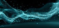 Abstract flowing turquoise particle wave against black background, creating ethereal digital effect for technology, science, or cosmic design projects.