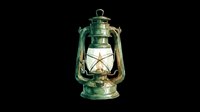 Vintage green metal oil lantern with glass panels and brass accents, isolated on transparent background. Ready for t-shirt designs, clipart, stickers, print-on-demand products, and sublimation projects.