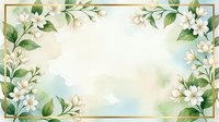 Watercolor floral frame with white flowers and green leaves on soft pastel background for wedding invitations, greeting cards and romantic designs.