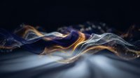 Abstract flowing waves with golden particles and blue tones creating dynamic motion effect for modern digital backgrounds and technology concepts.