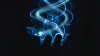 Silhouettes of people watching swirling blue energy streams and light effects against dark background for digital art and fantasy projects.