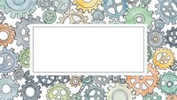 Colorful mechanical gears and cogs frame with blank white space for text or design elements on light background for industrial concepts.