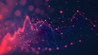 Glowing pink and blue digital graph with rising trend line and particle effects, representing financial growth, data analysis, and market performance for business presentations.