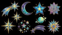 Celestial stars and moon isolated on transparent background, ready for t-shirt design, clipart, stickers, sublimation and print-on-demand projects.