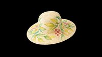 Floral straw sun hat with colorful leaf and berry print, isolated on transparent background. Great for fashion clipart, t-shirt design, stickers, and print on demand.